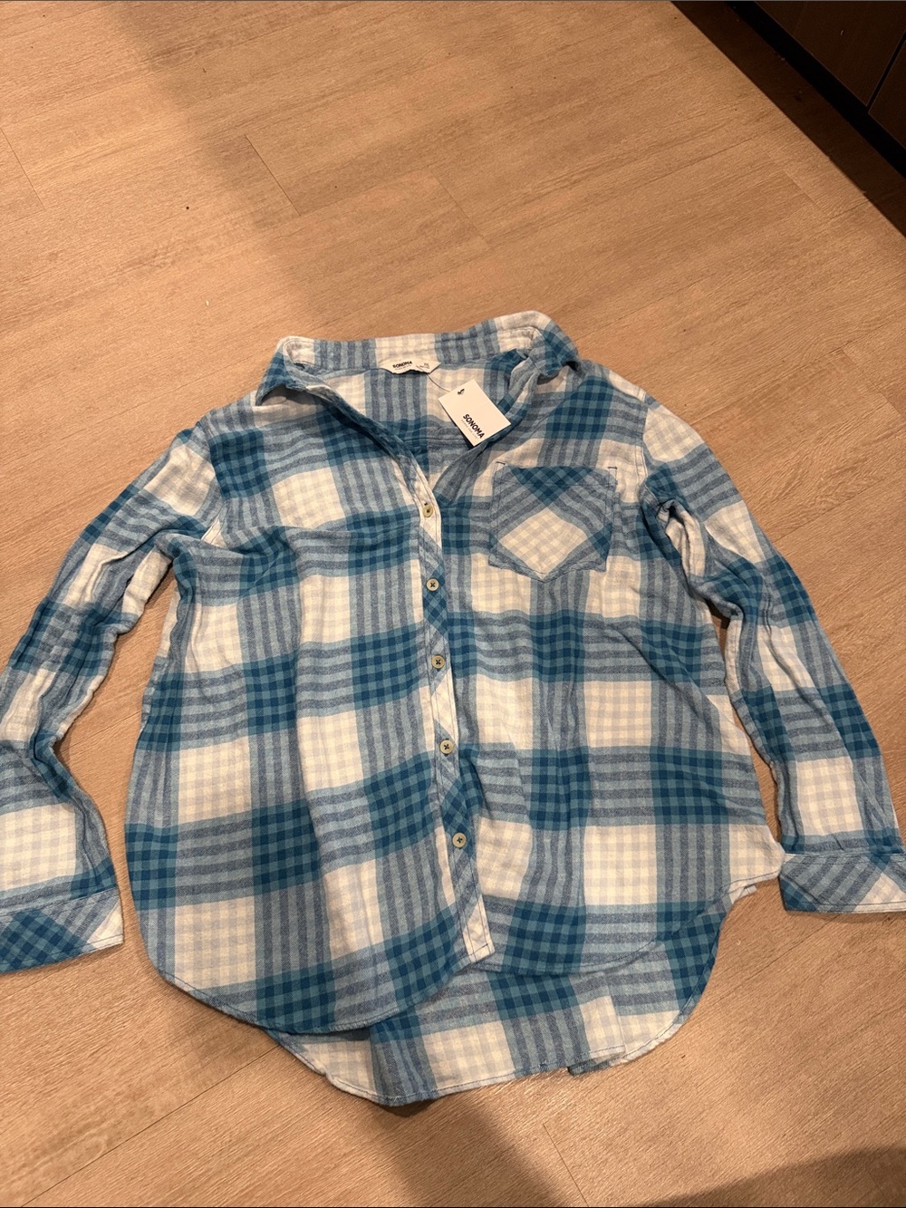 Sonoma Blue and White Plaid Button-Down Shirt for Women- Size XXL. NWOT!